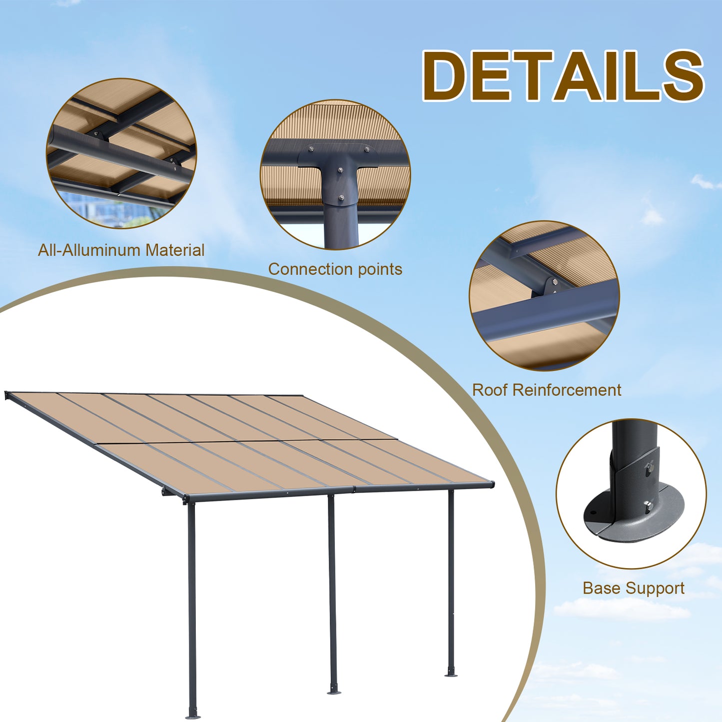 13x10/16.5x10 ft. Wall Mount Gazebo - Polycarbonate Outdoor Pergola