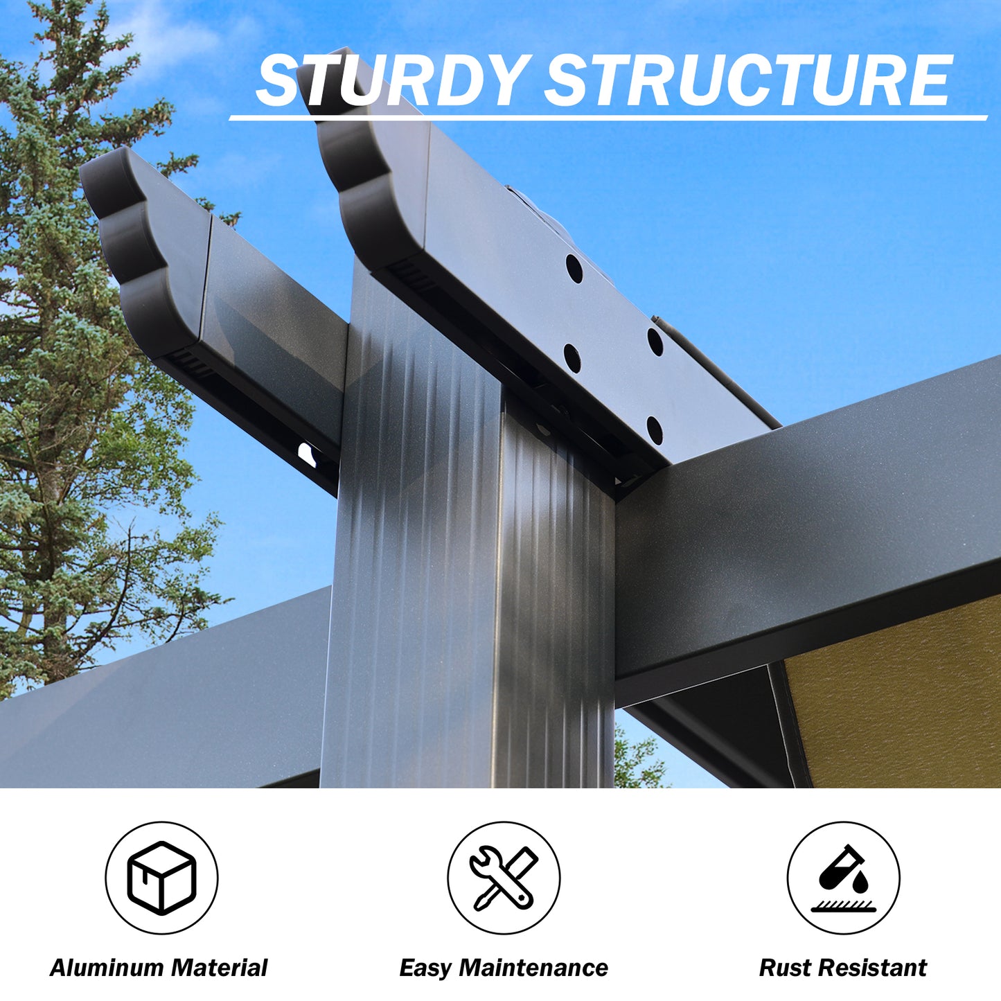 12x20 ft. Outdoor Pergola with Retractable Shade Canopy, Aluminum Frame, Roller Shade Curtain