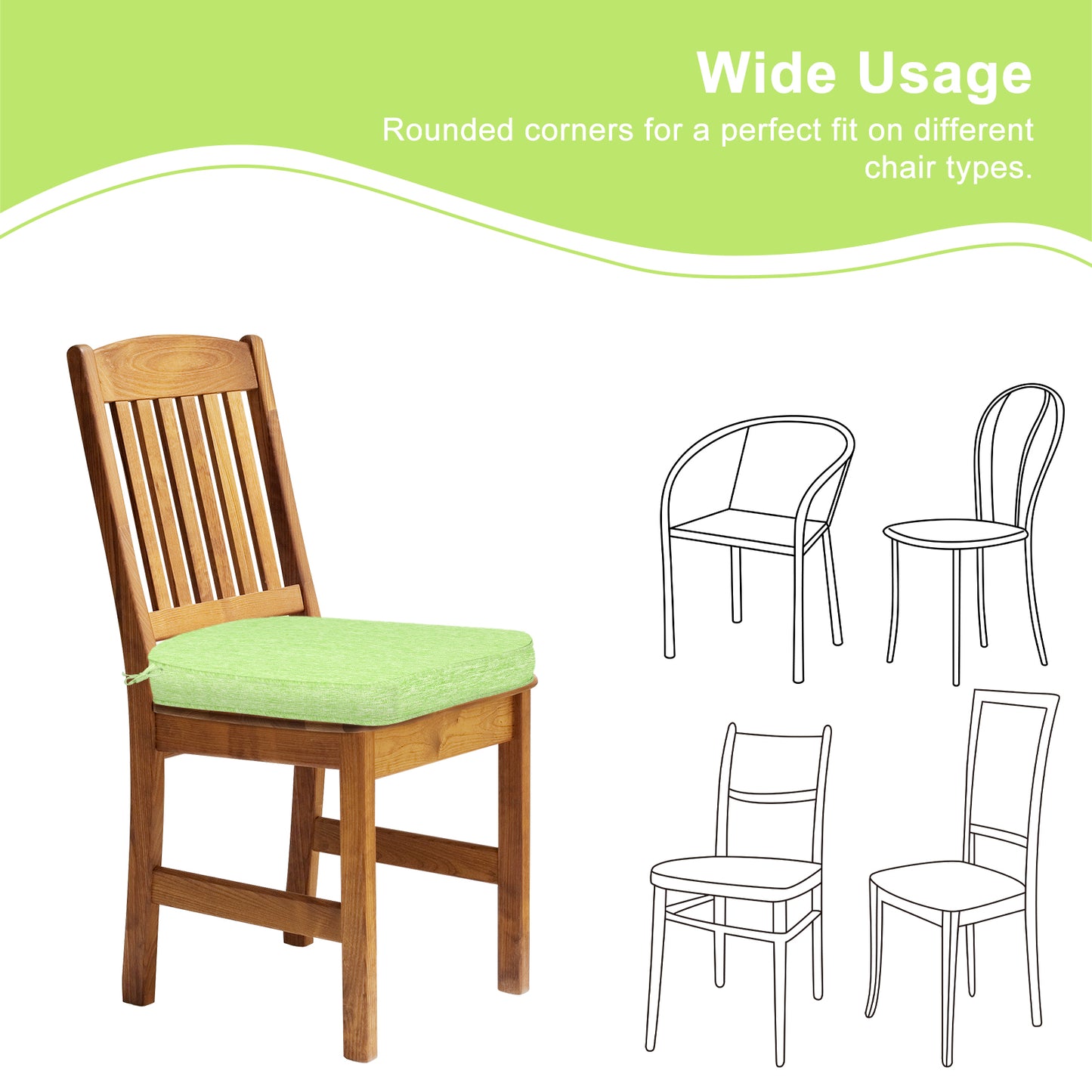 Outdoor Dining Chair Cushions Set, Patio Chair Pads with Ties, Green