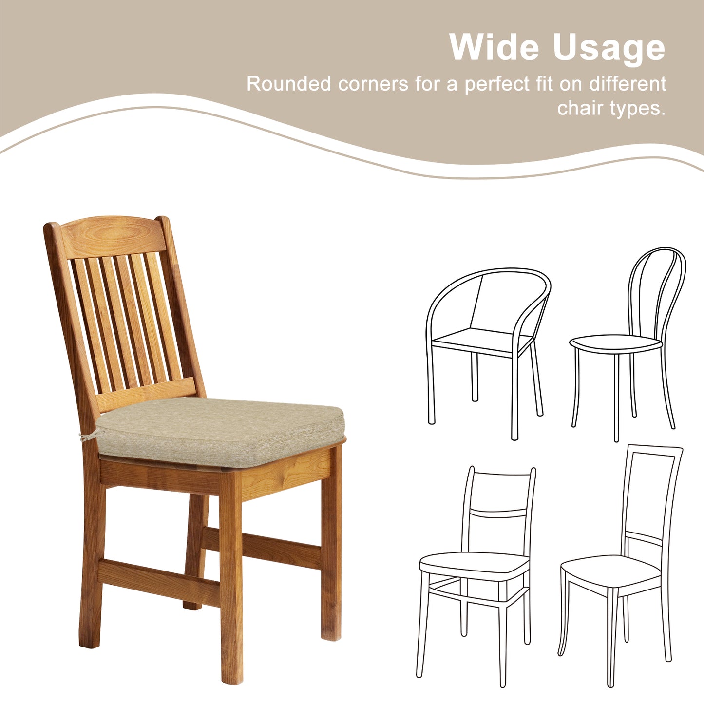 Outdoor Dining Chair Cushions Set, Patio Chair Pads with Ties, Brown