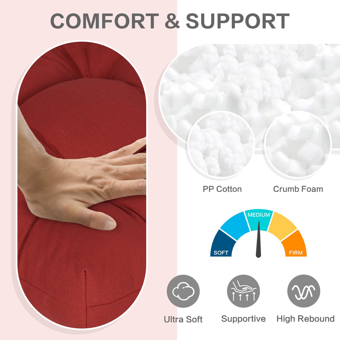 19x19x5 Inch Tufted Outdoor Chair Cushions, Water and Fade Resistant Polyester Dining Chair Pads with Ties - Red Aoodor