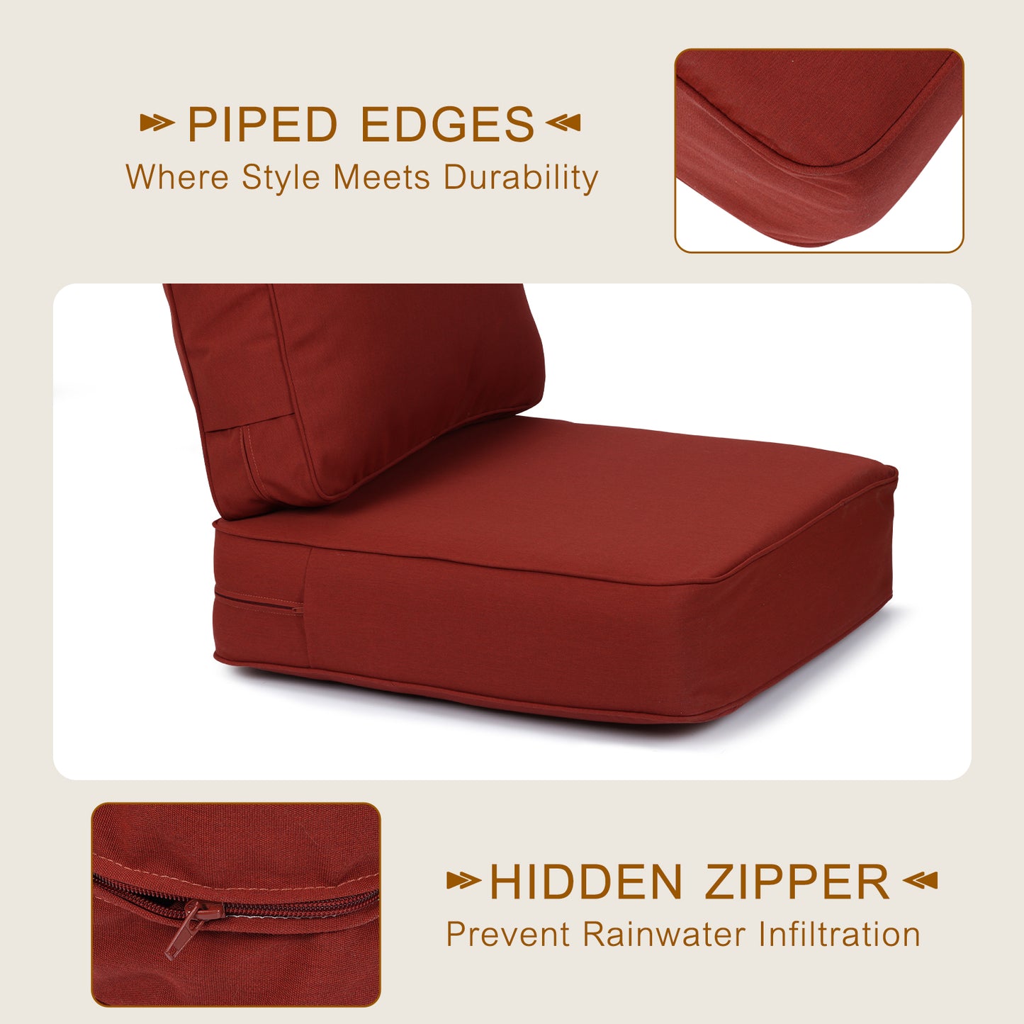 Aoodor Premium Sunbrella Outdoor Patio Chair Cushions Set, Red