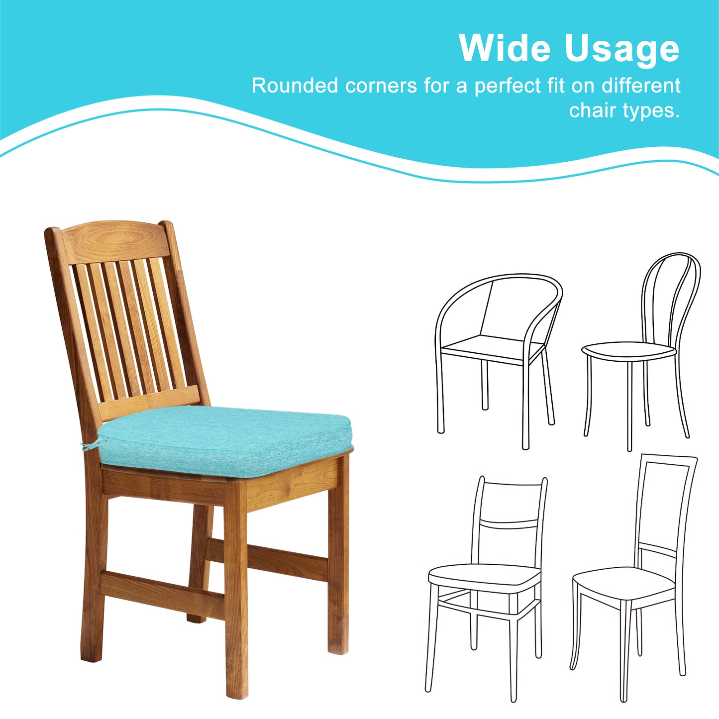 Outdoor Dining Chair Cushions Set, Patio Chair Pads with Ties, Aruba Blue