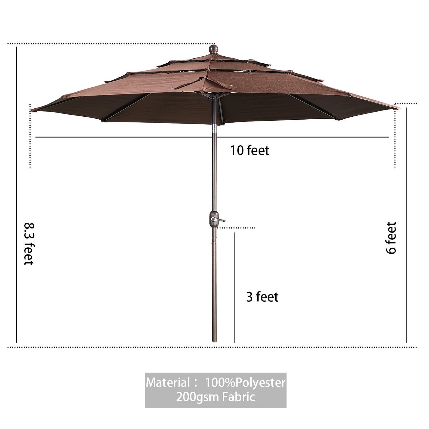3 Tier 10ft. Patio Umbrella - Market Umbrella with Crank (No Base)