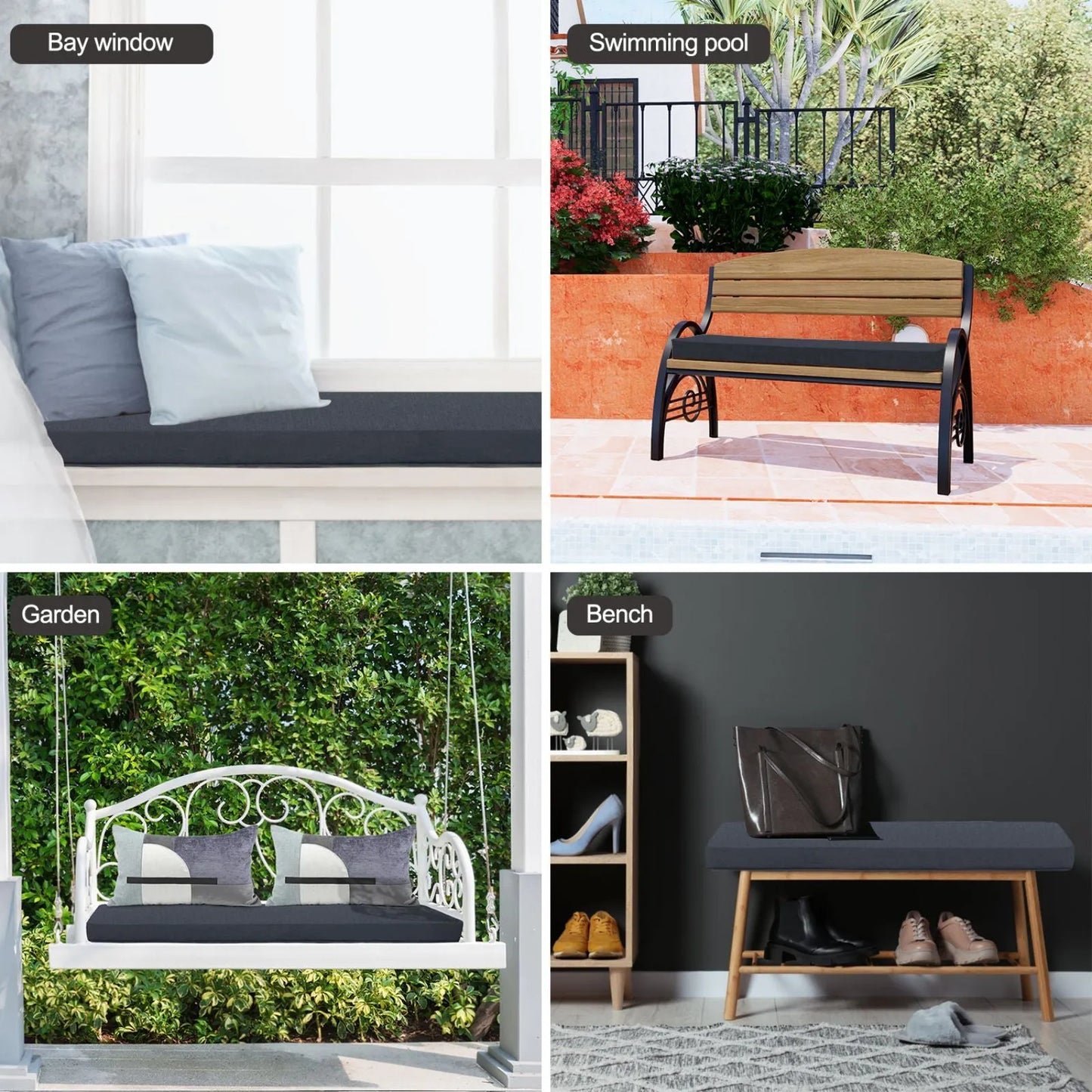 46x18x3 inch Patio Bench Cushion - Charcoal