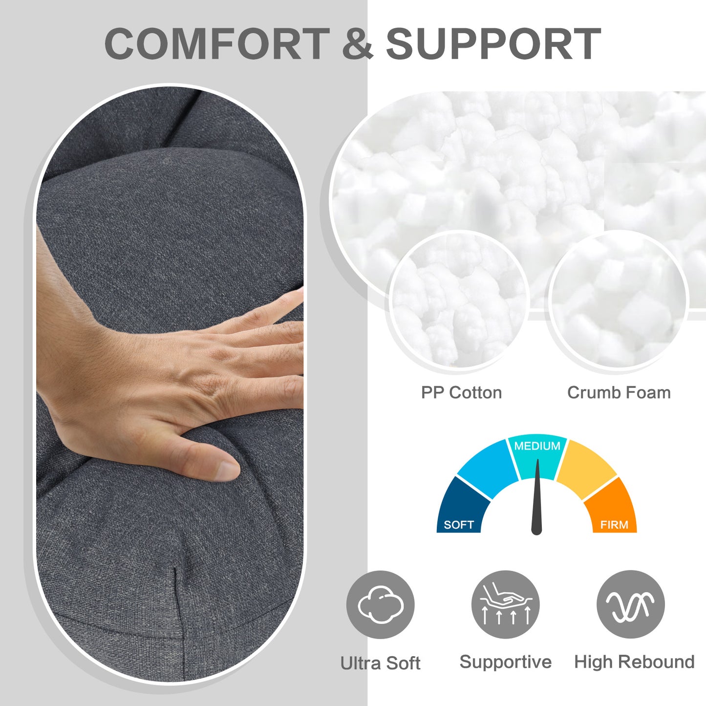 19x19x5 Inch Tufted Outdoor Chair Cushions, Water and Fade Resistant Polyester Dining Chair Pads with Ties - Dark Gray Aoodor