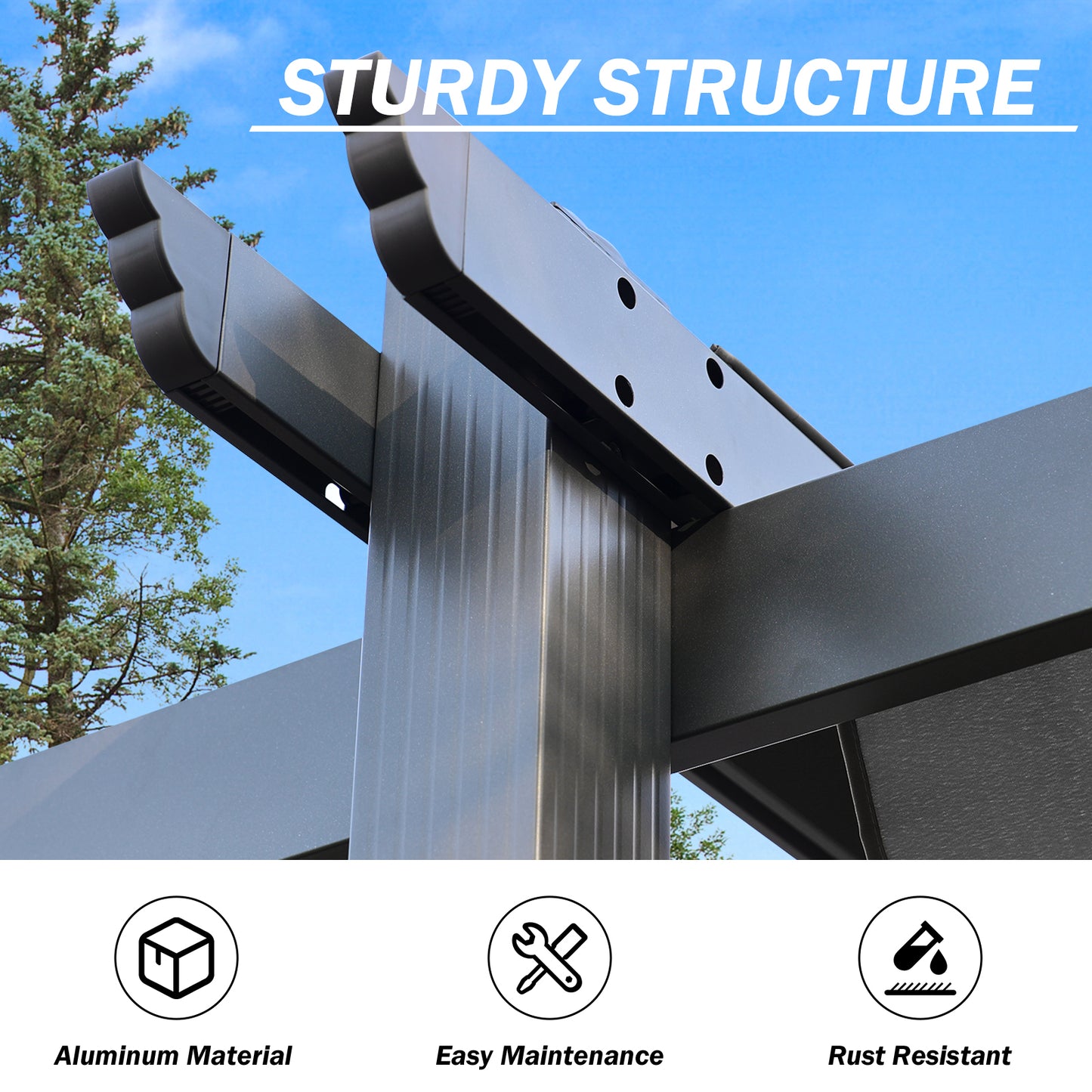 12x20 ft. Outdoor Pergola with Retractable Shade Canopy, Aluminum Frame, Roller Shade Curtain