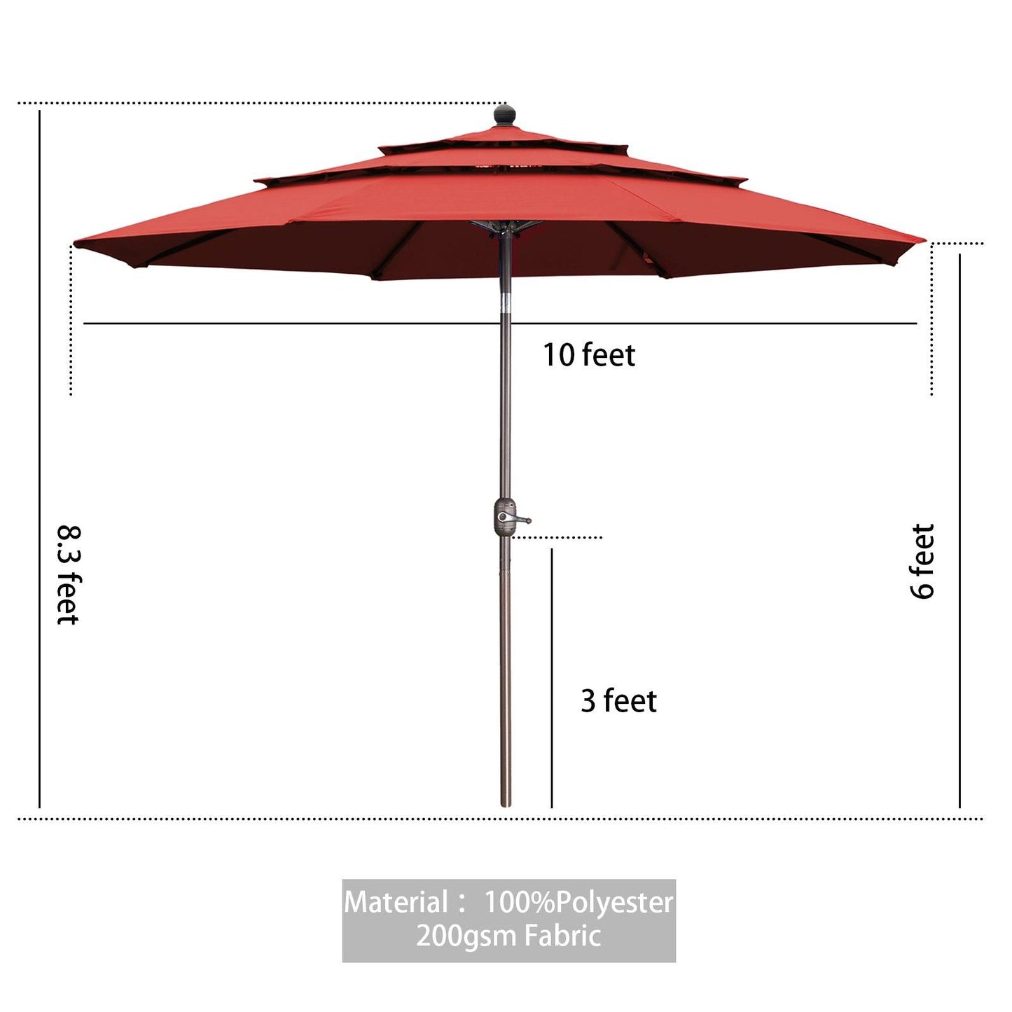 3 Tier 10ft. Patio Umbrella - Market Umbrella with Crank (No Base)