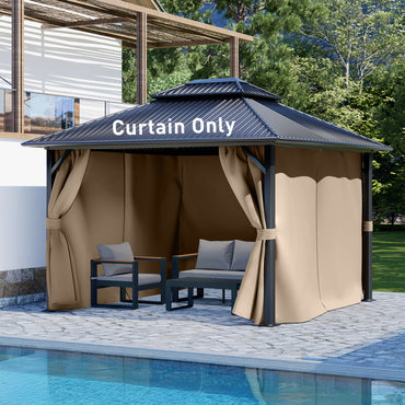 Outdoor Gazebo Curtains, 4 Panels Privacy Sidewall Replacement (Curtain Only) - Sand Yellow