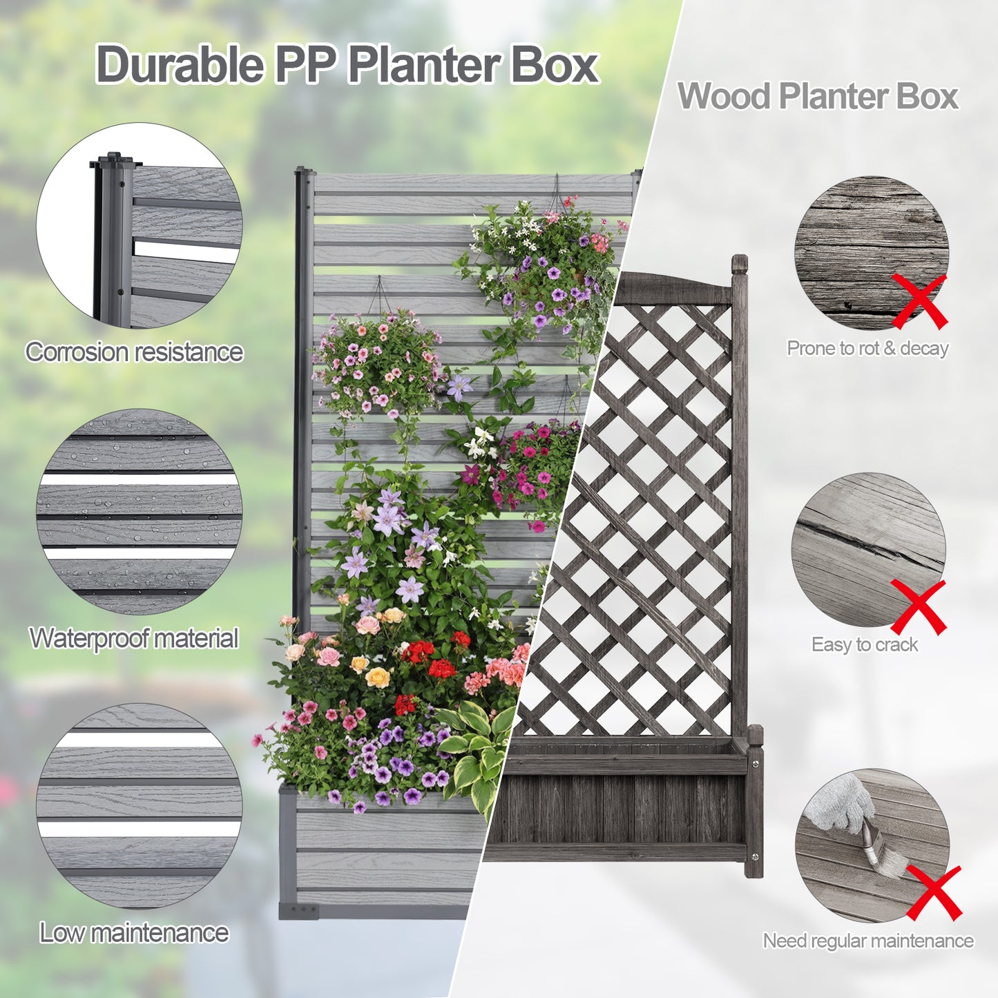 Patio Privacy Screen with Planter Box for Climbing Plants