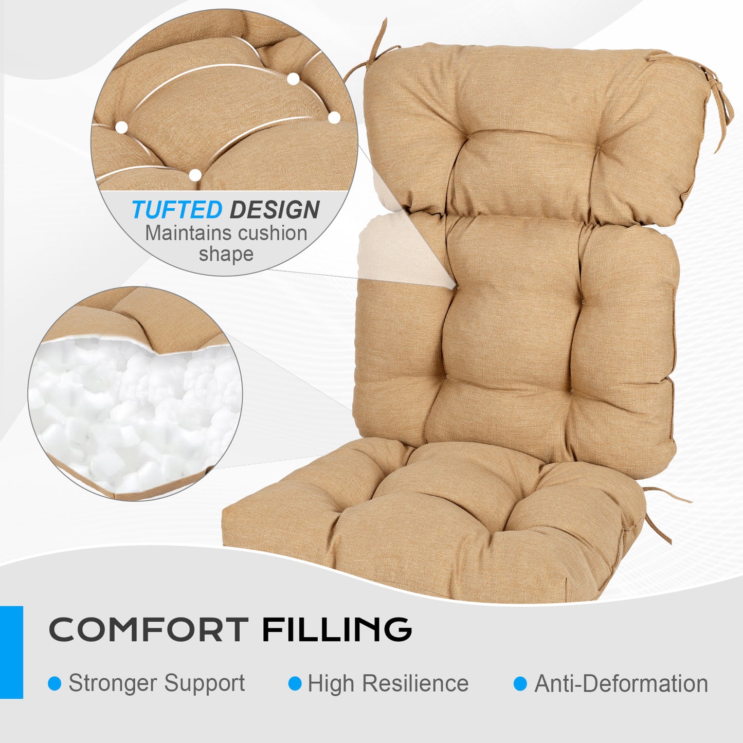 Outdoor Tufted High Back Cushions Patio Replacement Chair Cushion with Ties - Brown