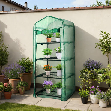 4 Tier Upgrade Greenhouse with Protective PE Base, Green
