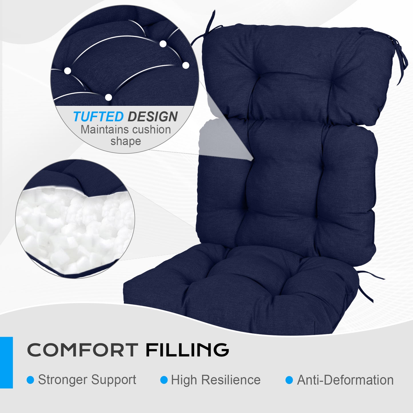 Tufted Outdoor High Back Chair Cushions Patio Rocking Pads for Furniture, Dark Blue