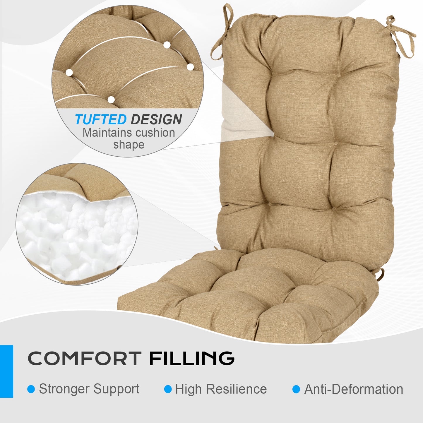 Tufted Outdoor High Back Chair Cushions Patio Replacement Cushion, Brown