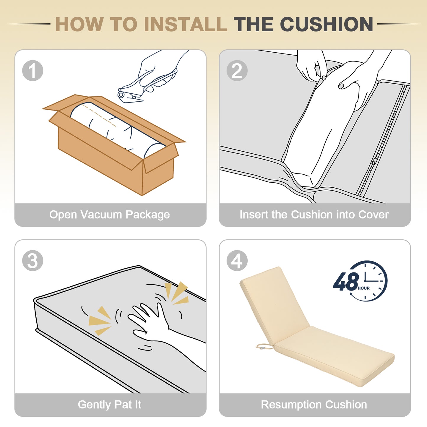 72x21x3 inch Patio Chaise Lounger Cushions Set of 2 - Beige