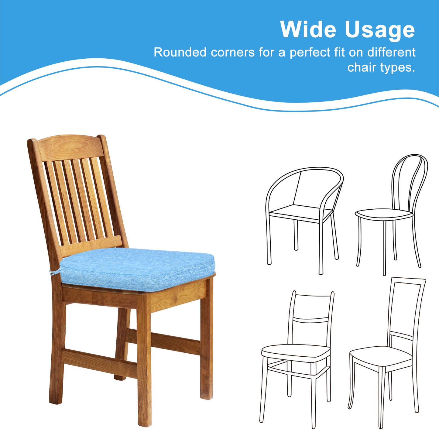 Outdoor Dining Chair Cushions Set, Patio Chair Pads with Ties, Lake Blue
