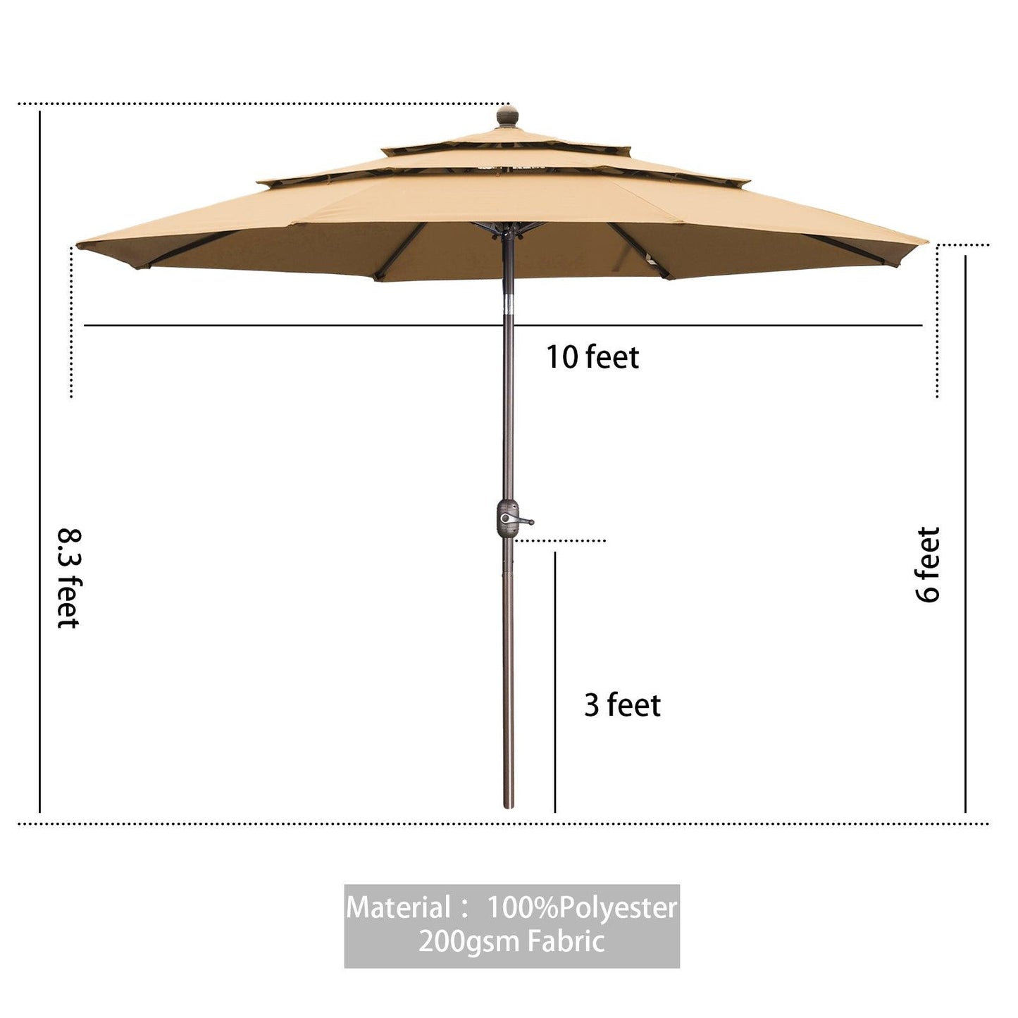 3 Tier 10ft. Patio Umbrella - Market Umbrella with Crank (No Base)