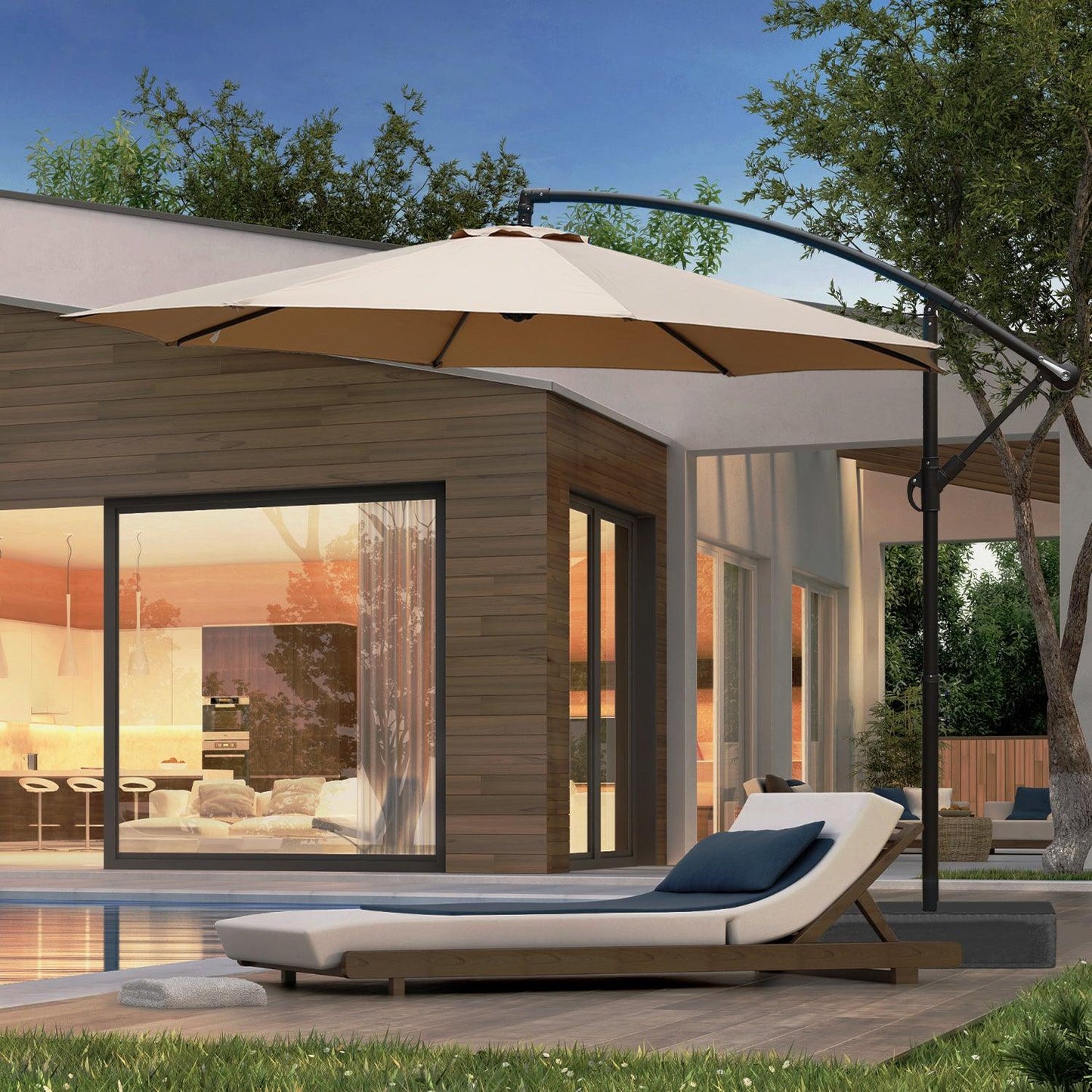 Offset Hanging Umbrella with Base Stand 10 Ft. Patio Umbrella Aoodor