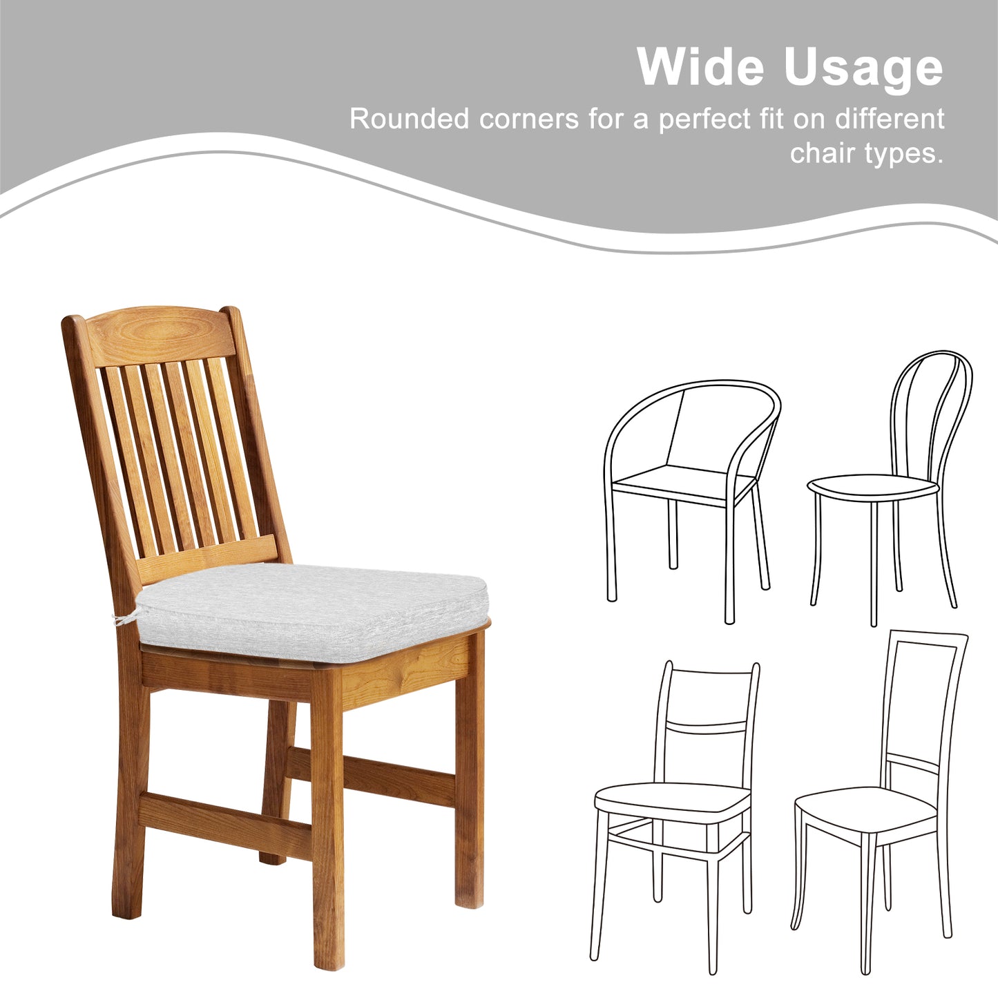 Outdoor Dining Chair Cushions Set, Patio Chair Pads with Ties, Light Gray