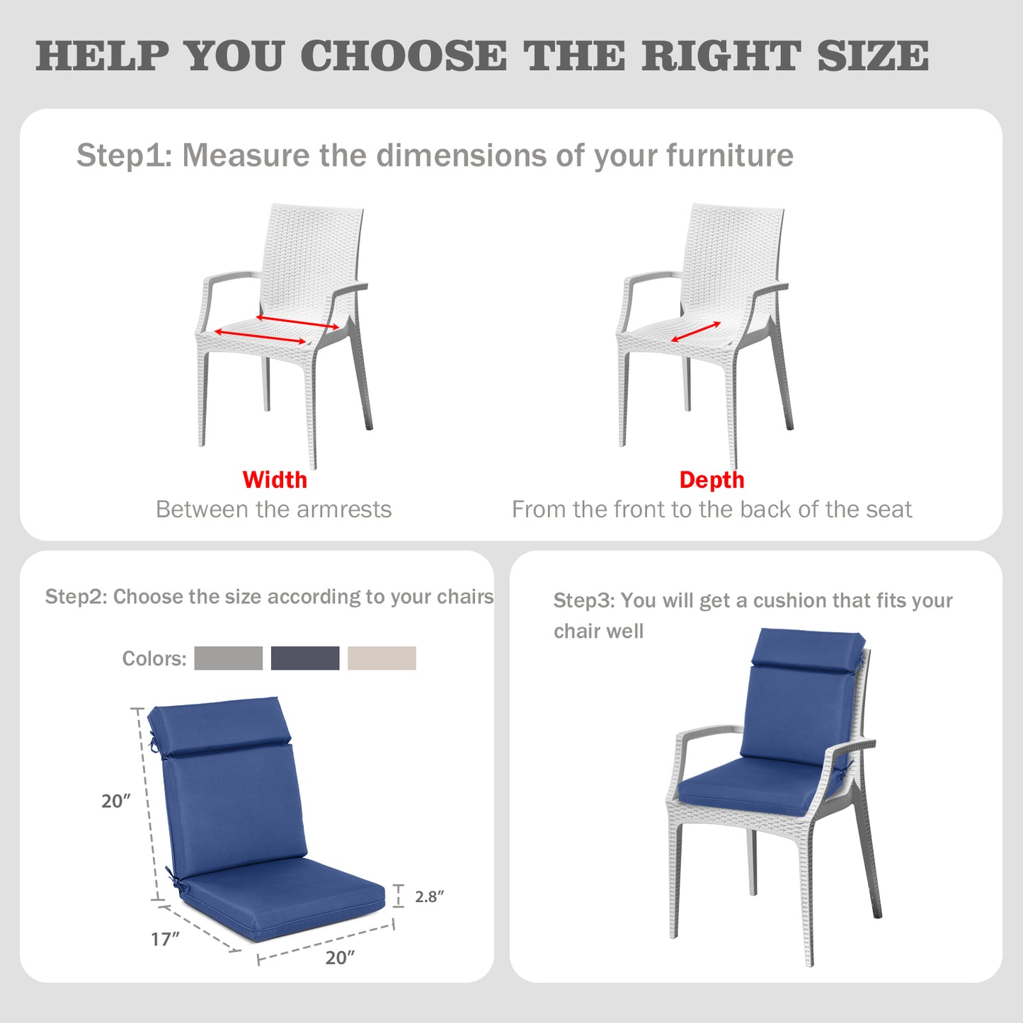 Outdoor Polyester High Back Dining Chair Cushion Set - Navy Blue