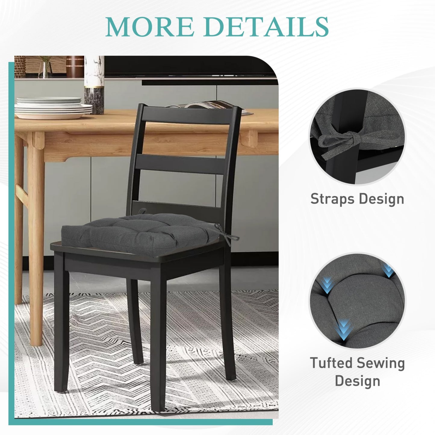 19x19x5 Inch Tufted Outdoor Chair Cushions, Water and Fade Resistant Polyester Dining Chair Pads with Ties - Dark Gray Aoodor