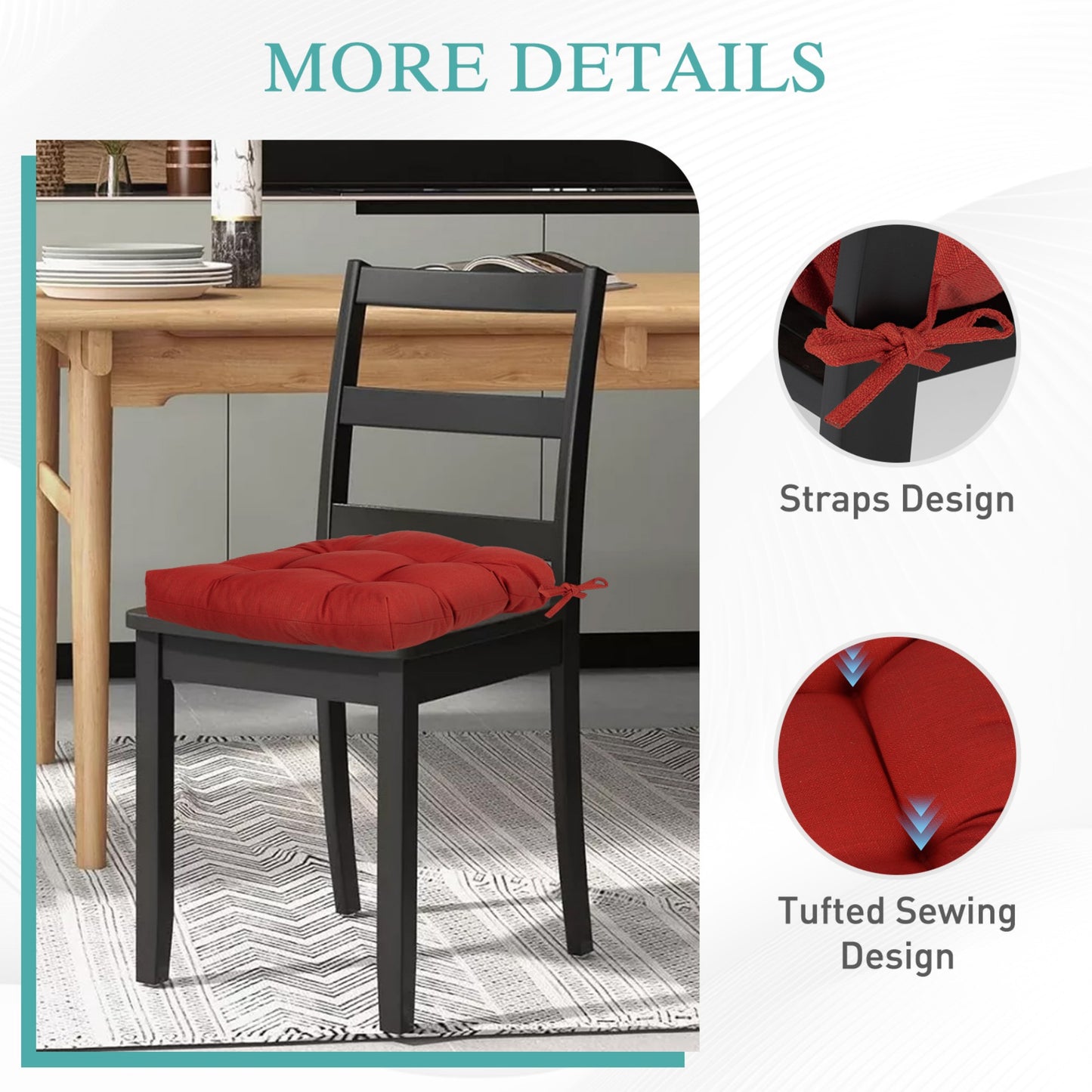 19x19x5 Inch Tufted Outdoor Chair Cushions, Water and Fade Resistant Polyester Dining Chair Pads with Ties - Red Aoodor