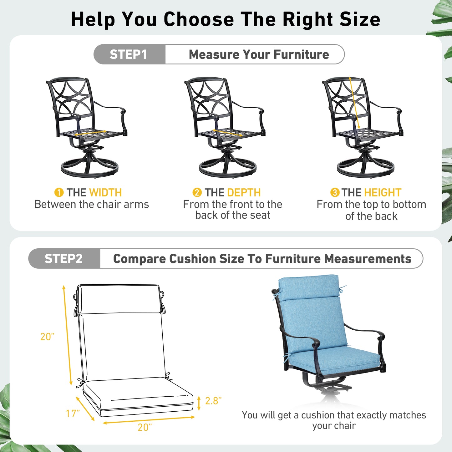 Outdoor High Back Dining Chair Cushion Set, Polyester Fabric, TPU Water Repellent Coating, Lake Blue Aoodor