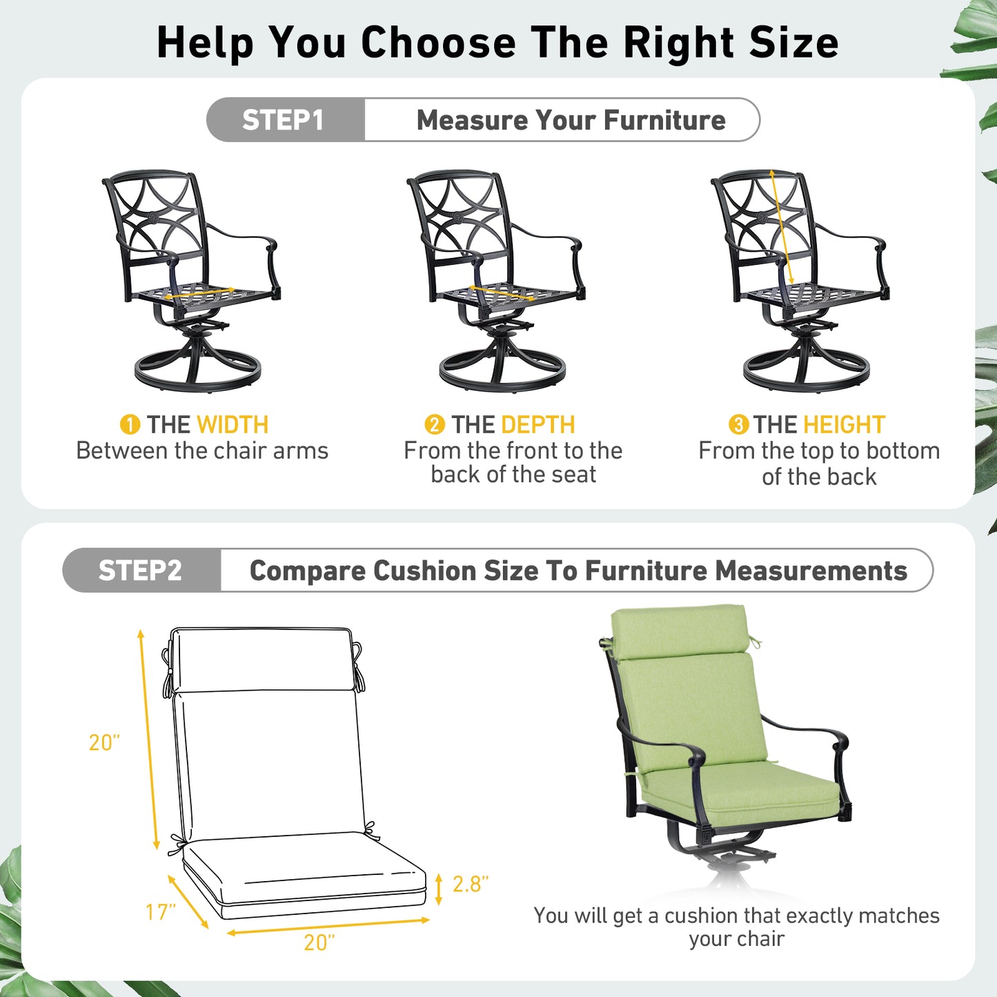 Outdoor High Back Dining Chair Cushion Set, Polyester Fabric, TPU Water Repellent Coating, Green Aoodor