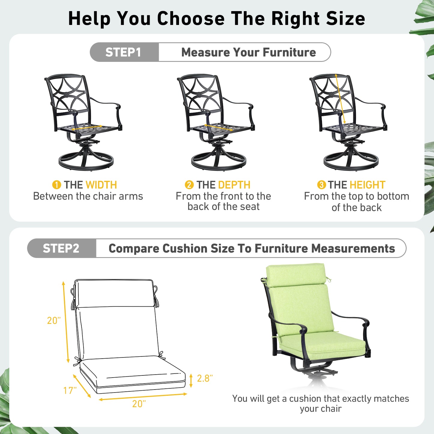 Outdoor High Back Dining Chair Cushion Set, Polyester Fabric, TPU Water Repellent Coating, Green Aoodor