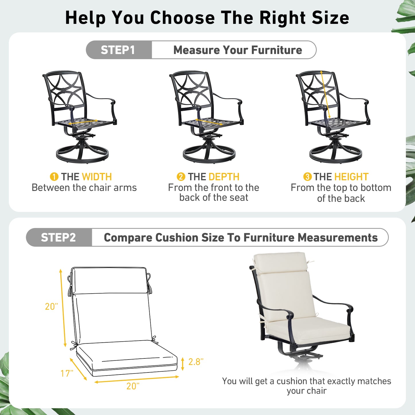 Outdoor High Back Dining Chair Cushion Set, Polyester Fabric, TPU Water Repellent Coating, Ivory Aoodor