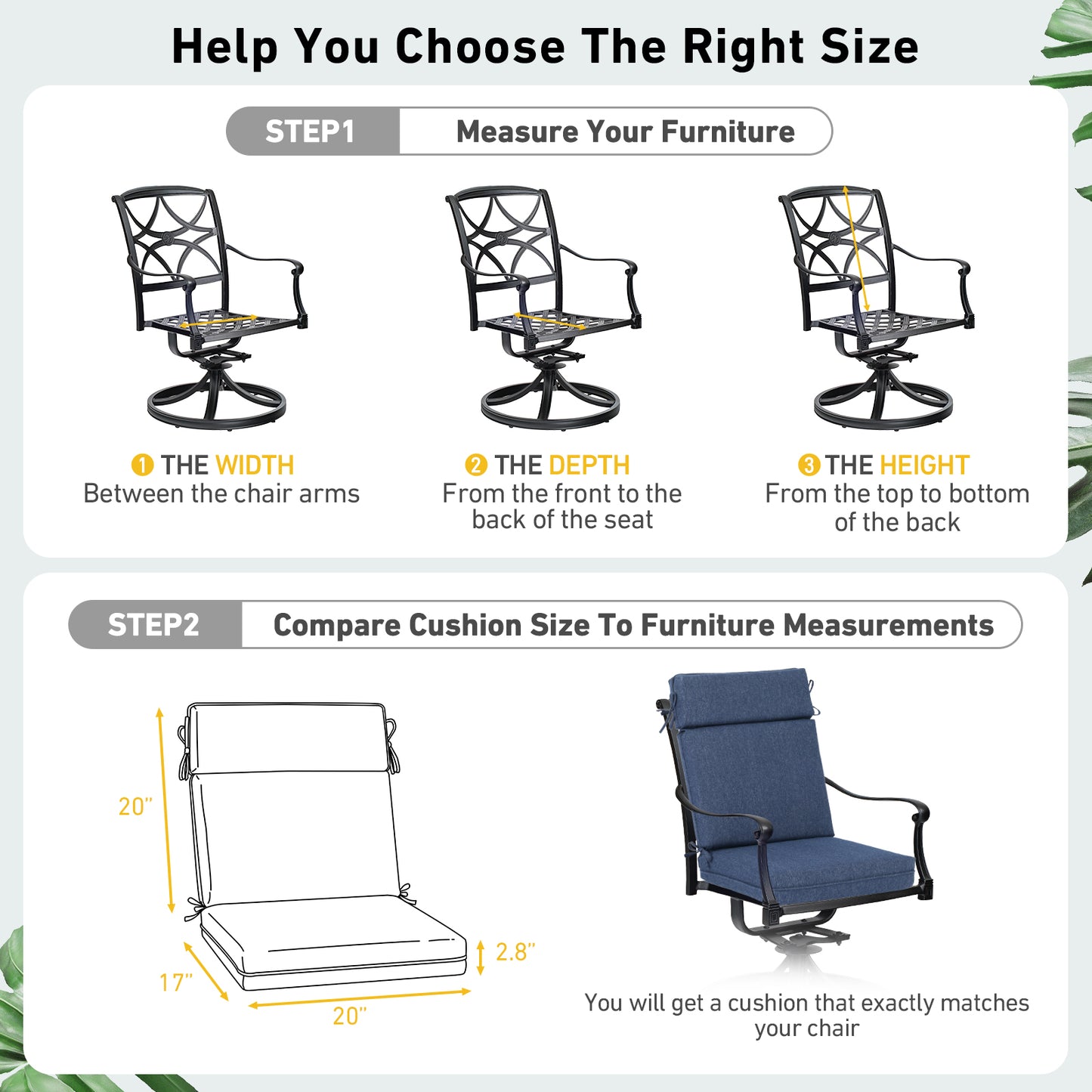 Outdoor High Back Dining Chair Cushion Set, Polyester Fabric, TPU Water Repellent Coating, Navy Blue