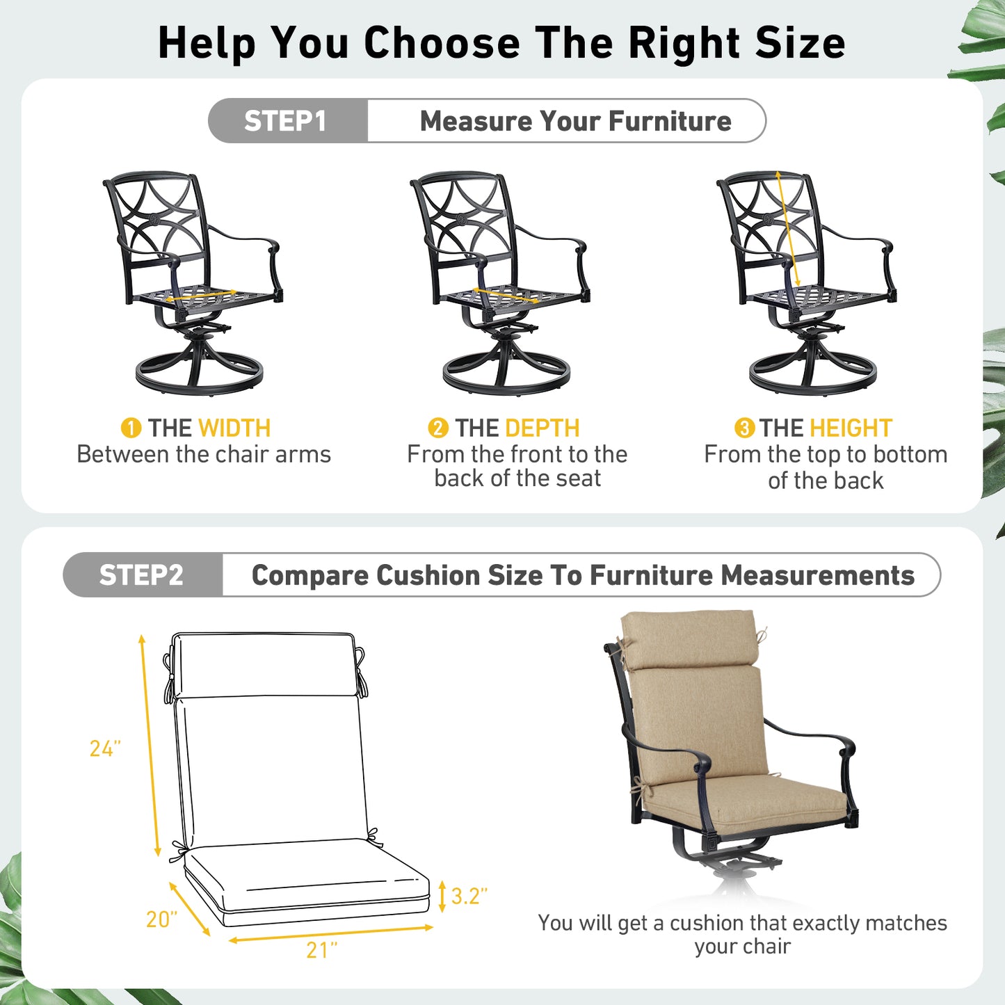Outdoor High Back Dining Chair Cushion Set, Polyester Fabric, TPU Water Repellent Coating, Brown Aoodor
