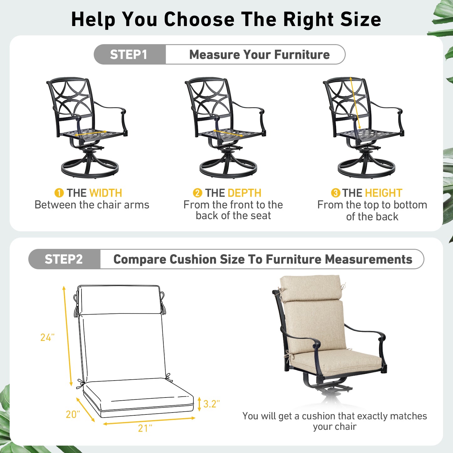 Outdoor High Back Dining Chair Cushion Set, Polyester Fabric, TPU Water Repellent Coating, Brown