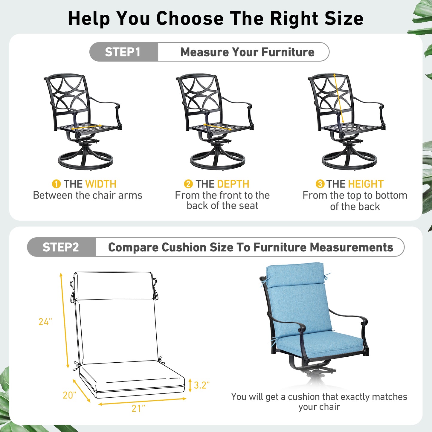 Outdoor High Back Dining Chair Cushion Set, Polyester Fabric, TPU Water Repellent Coating, Lake Blue Aoodor