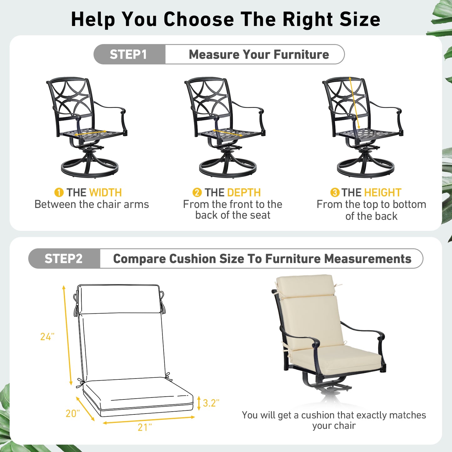 Outdoor High Back Dining Chair Cushion Set, Polyester Fabric, TPU Water Repellent Coating, Ivory Aoodor