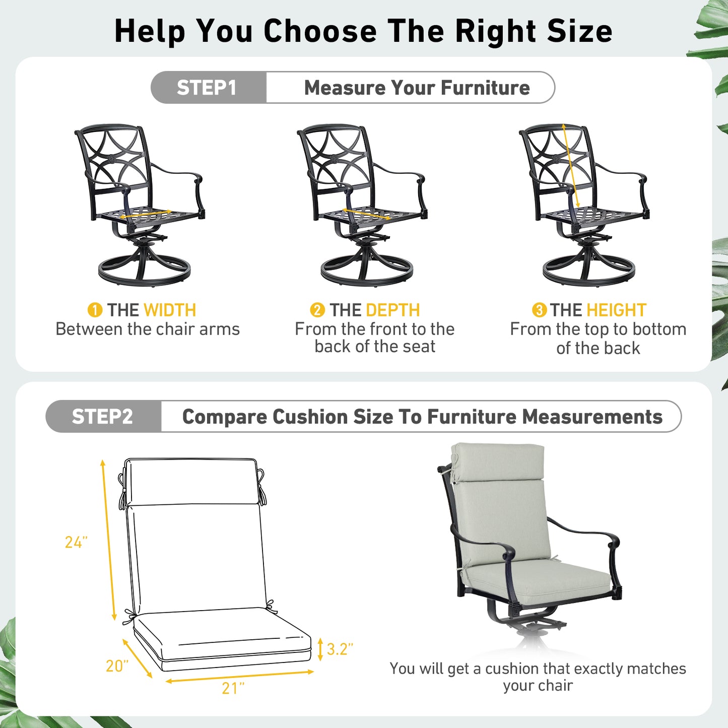 Outdoor High Back Dining Chair Cushion Set, Polyester Fabric, TPU Water Repellent Coating, Light Gray Aoodor