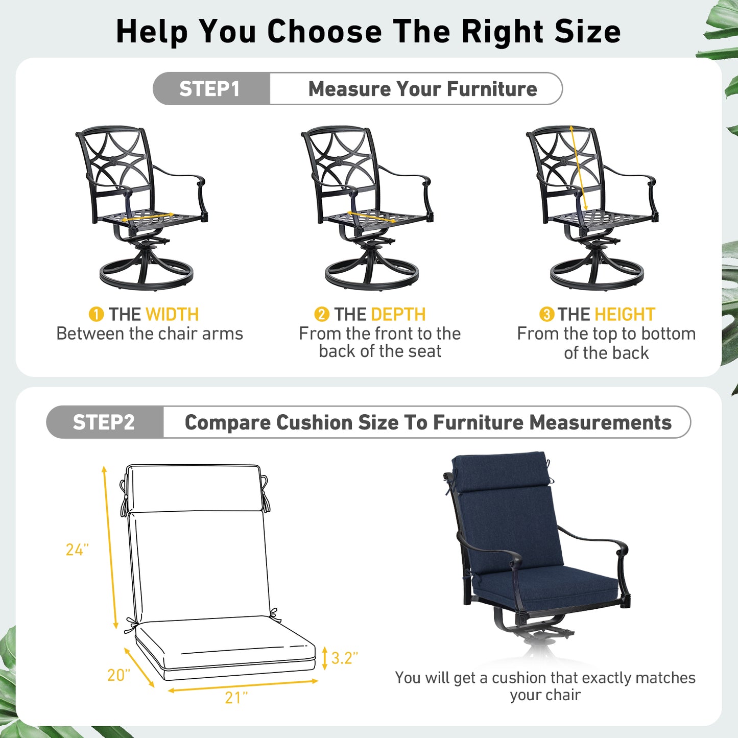 Outdoor High Back Dining Chair Cushion Set, Polyester Fabric, TPU Water Repellent Coating, Navy Blue Aoodor