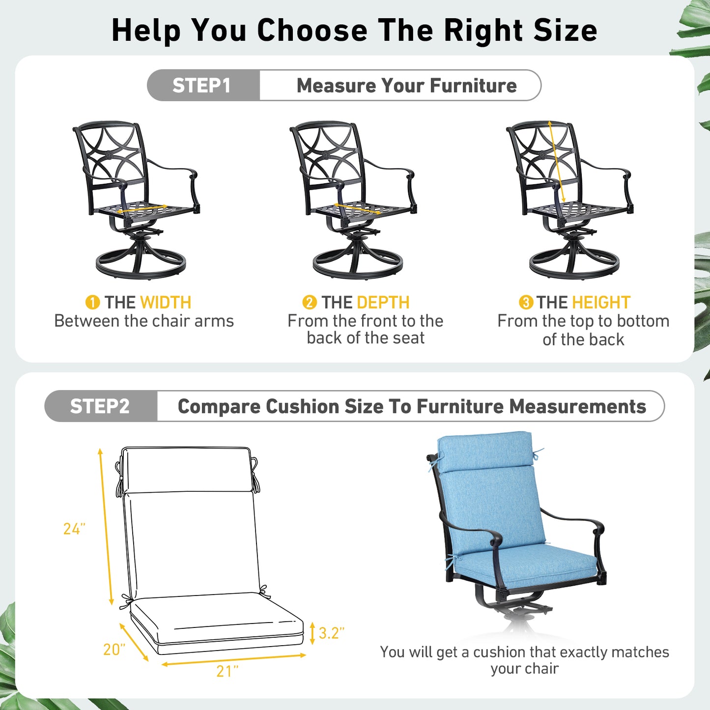 Outdoor High Back Dining Chair Cushion Set, Polyester Fabric, TPU Water Repellent Coating, Lake Blue Aoodor