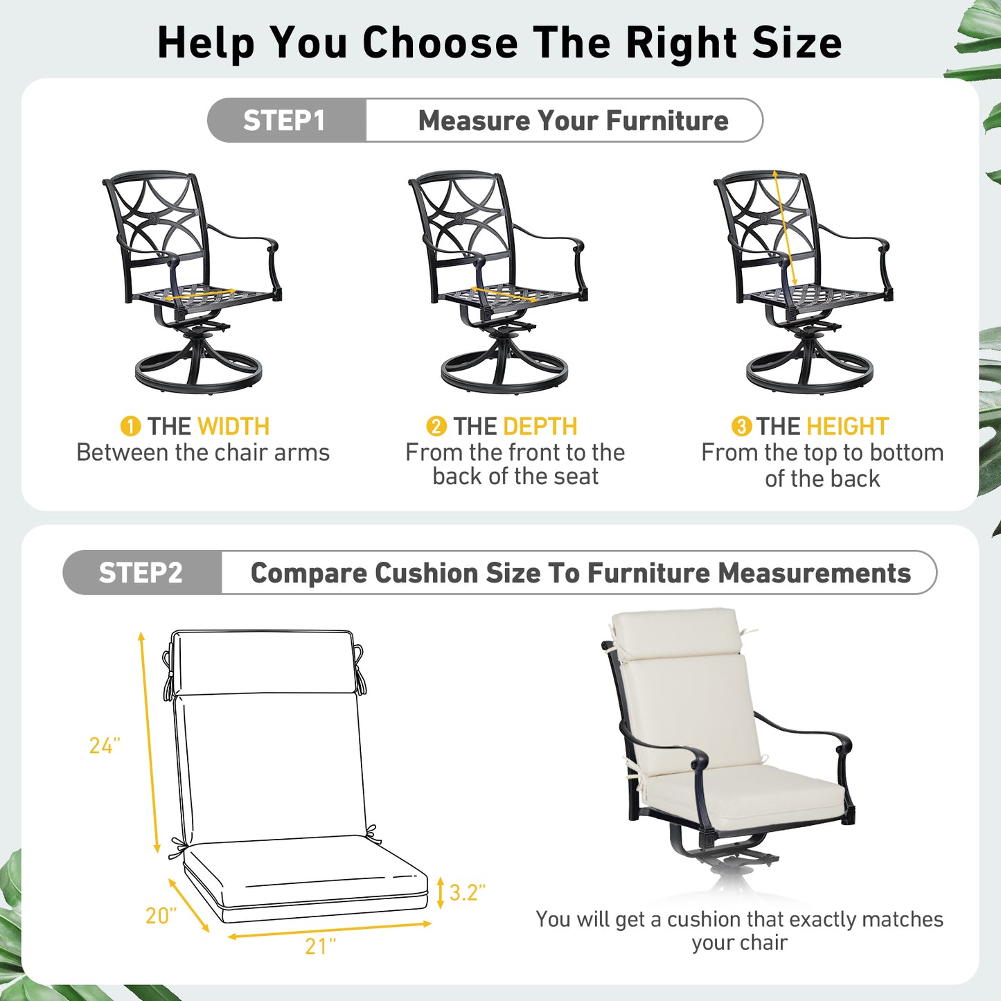 Outdoor High Back Dining Chair Cushion Set, Polyester Fabric, TPU Water Repellent Coating, Ivory Aoodor