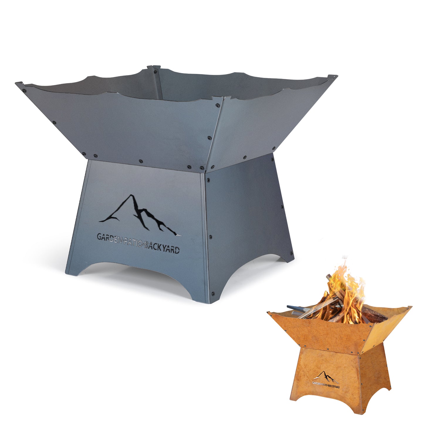 24 inch Rustic Corten Steel Wood-Burning Fire Pit with 12 inch Stand Aoodor