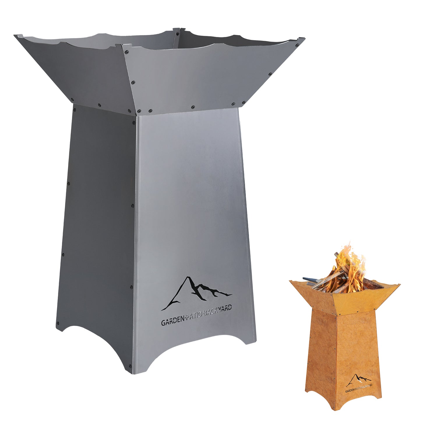 24 inch Rustic Corten Steel Wood-Burning Fire Pit with 27 inch Stand for Outdoor, Patio Decor Aoodor