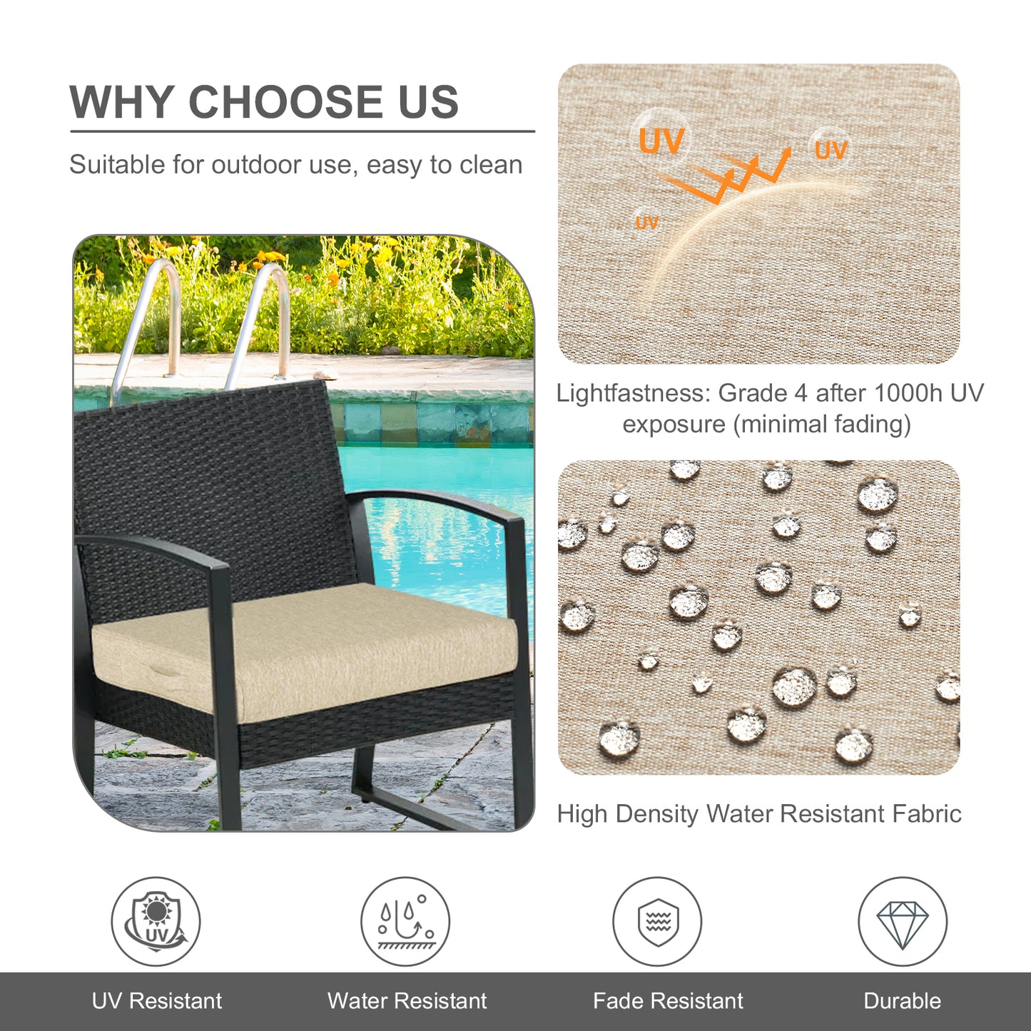 Outdoor Chair Cushions Set of 2 with Handle and Ties, Water Resistant Patio Seat Pads, Brown Aoodor