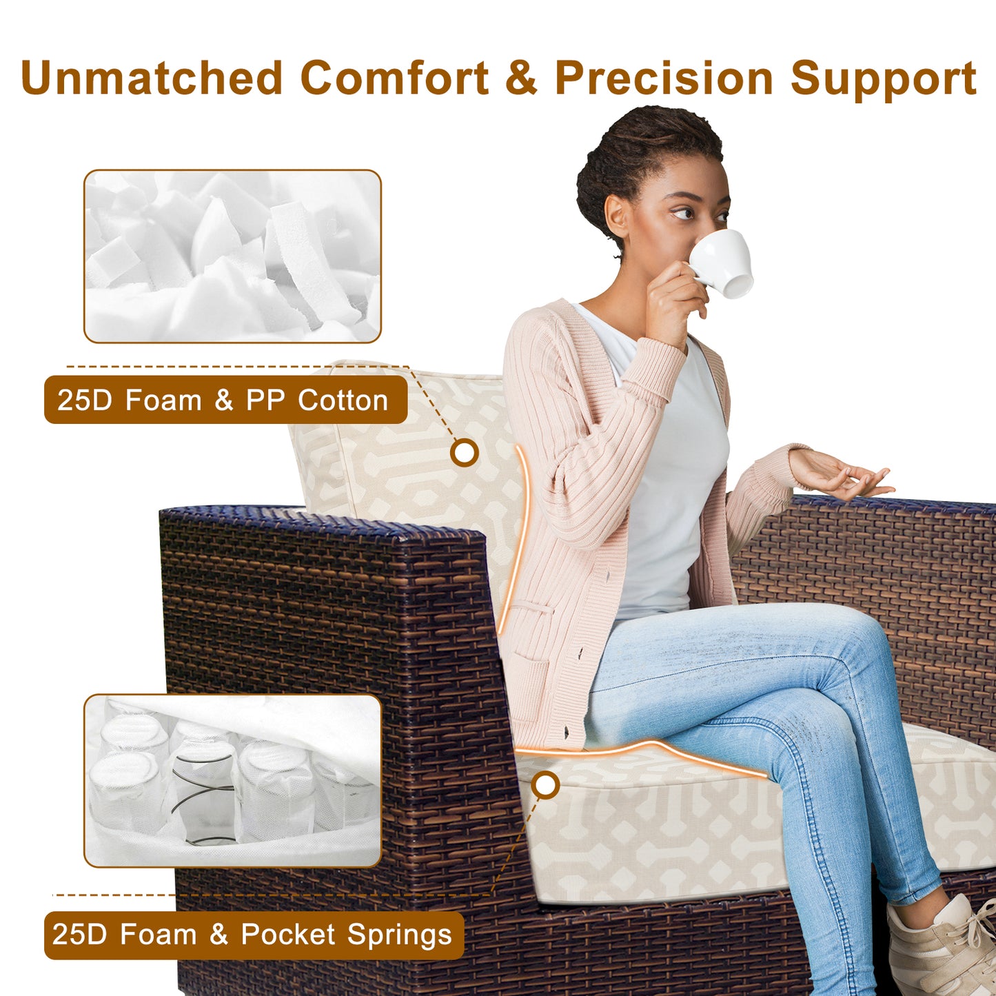 Aoodor Premium Sunbrella Outdoor Patio Chair Cushions Set, Beige