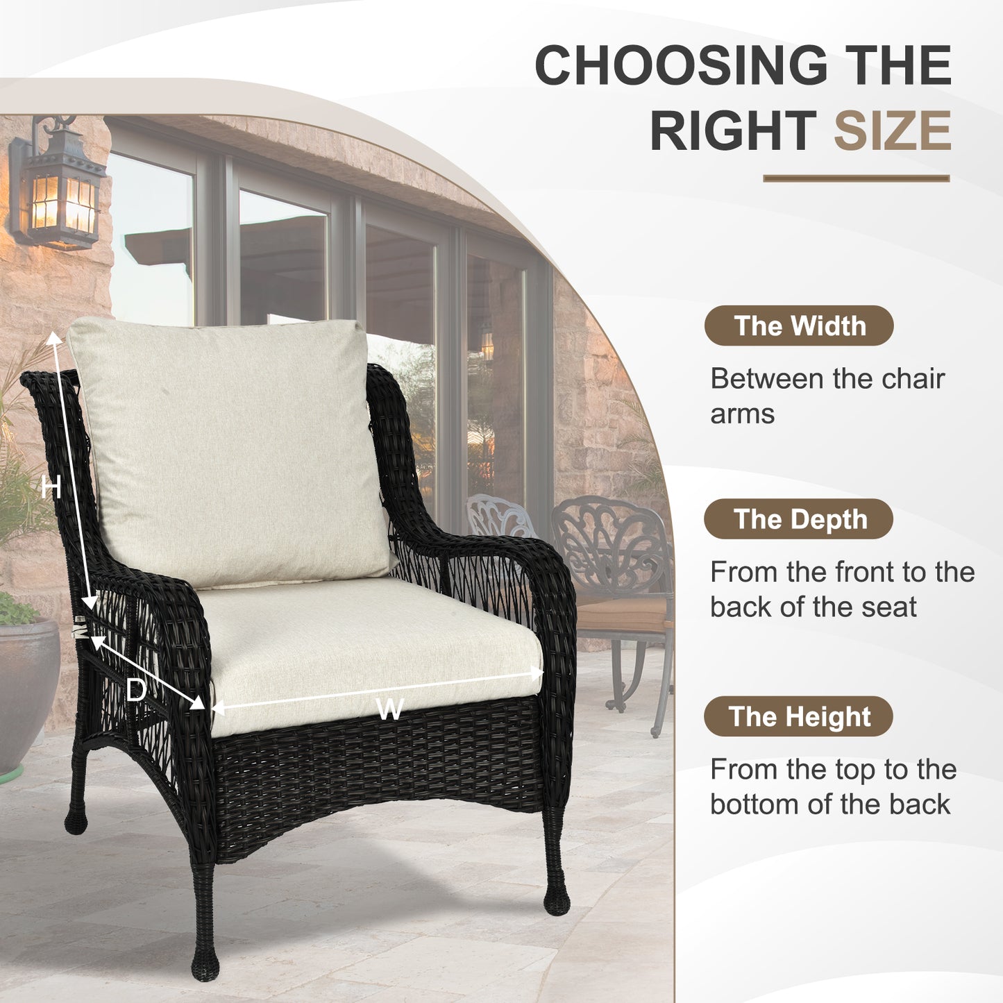 Waterproof Outdoor Deep Seat Cushion Set with Adjustable Straps & Removable Cover - Khaki Aoodor