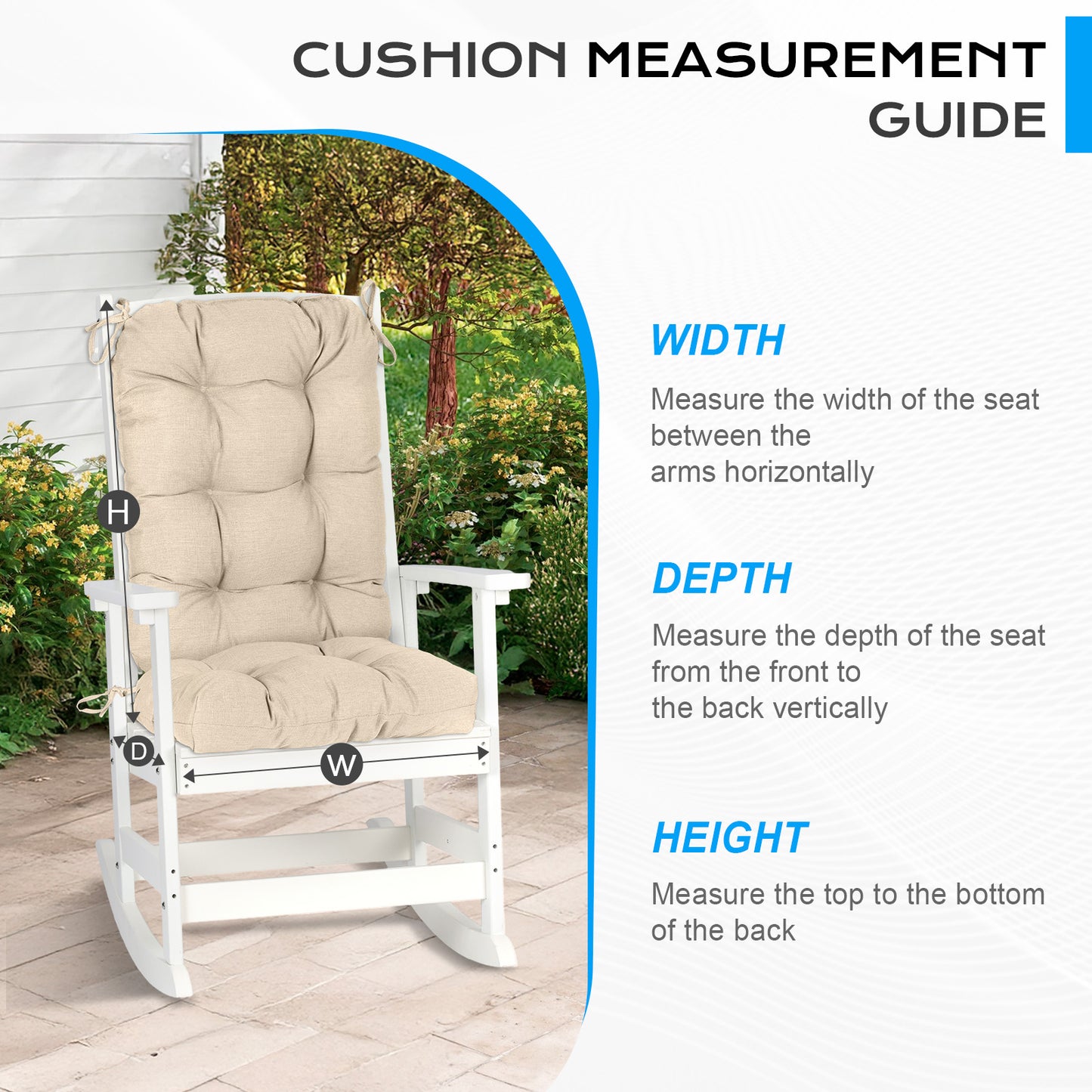 Tufted Outdoor High Back Chair Cushions Patio Replacement Cushion, Khaki