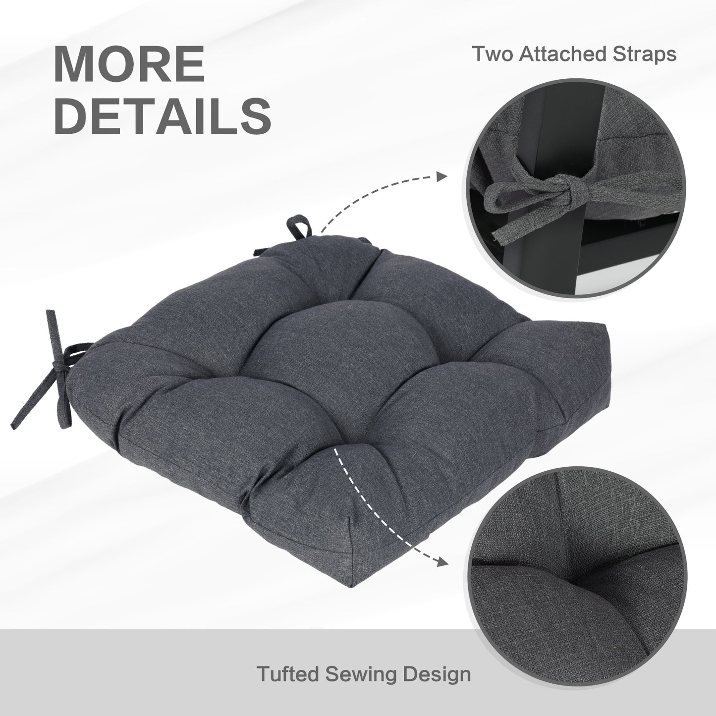 19x19x5 Inch Tufted Outdoor Chair Cushions, Water and Fade Resistant Polyester Dining Chair Pads with Ties - Dark Gray - Aoodor
