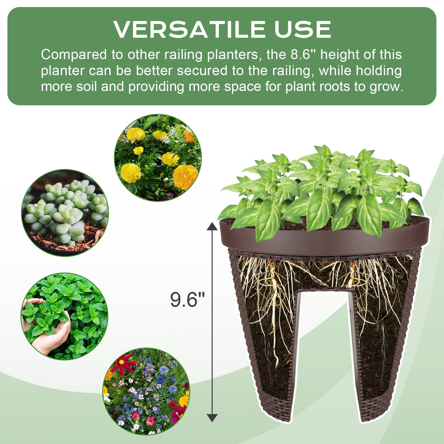 12 inch Balcony Rattan Railing Planter Box with Adjustable Brackets - Set of 4 Aoodor