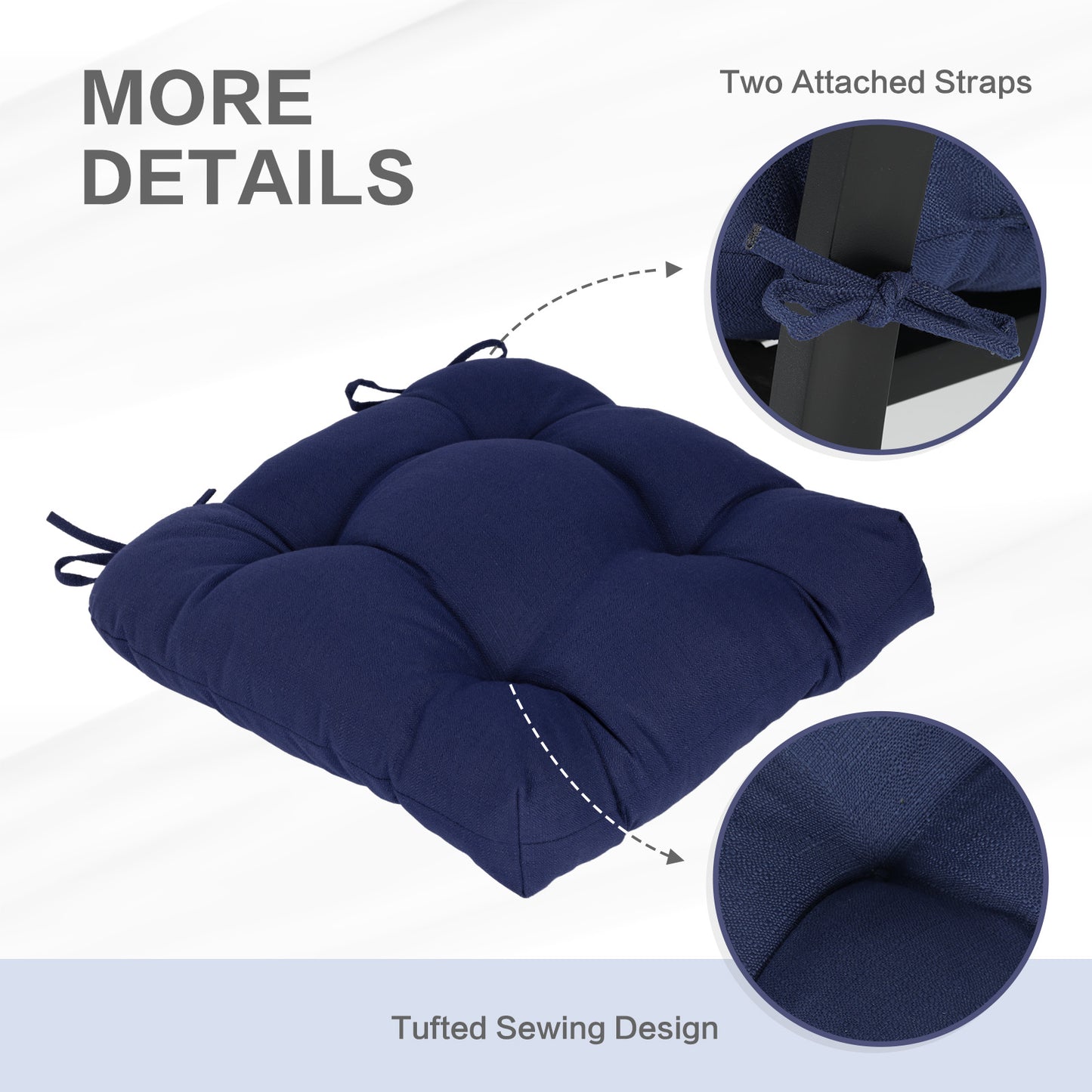 19x19x5 Inch Tufted Outdoor Chair Cushions, Water and Fade Resistant Polyester Dining Chair Pads with Ties - Dark Blue