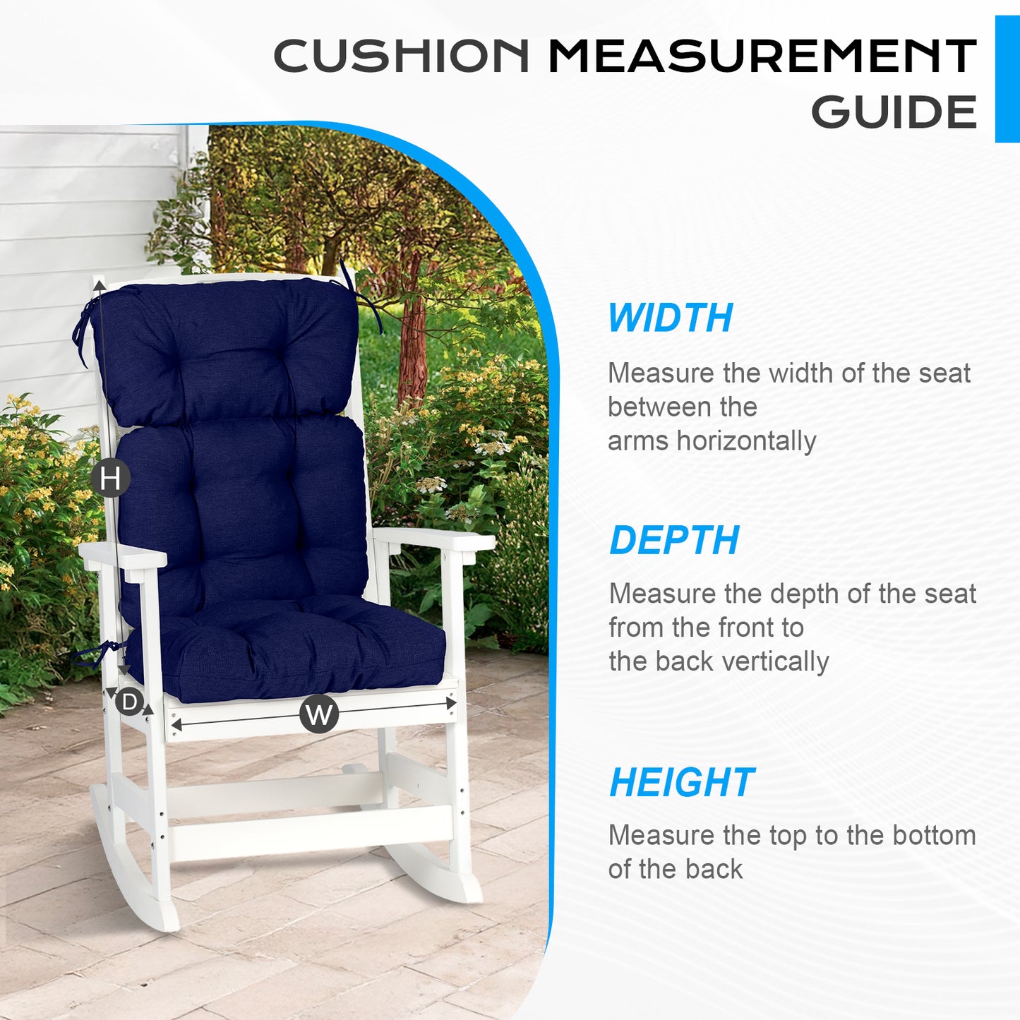 Outdoor Tufted High Back Cushions Patio Replacement Chair Cushion with Ties - Dark Blue