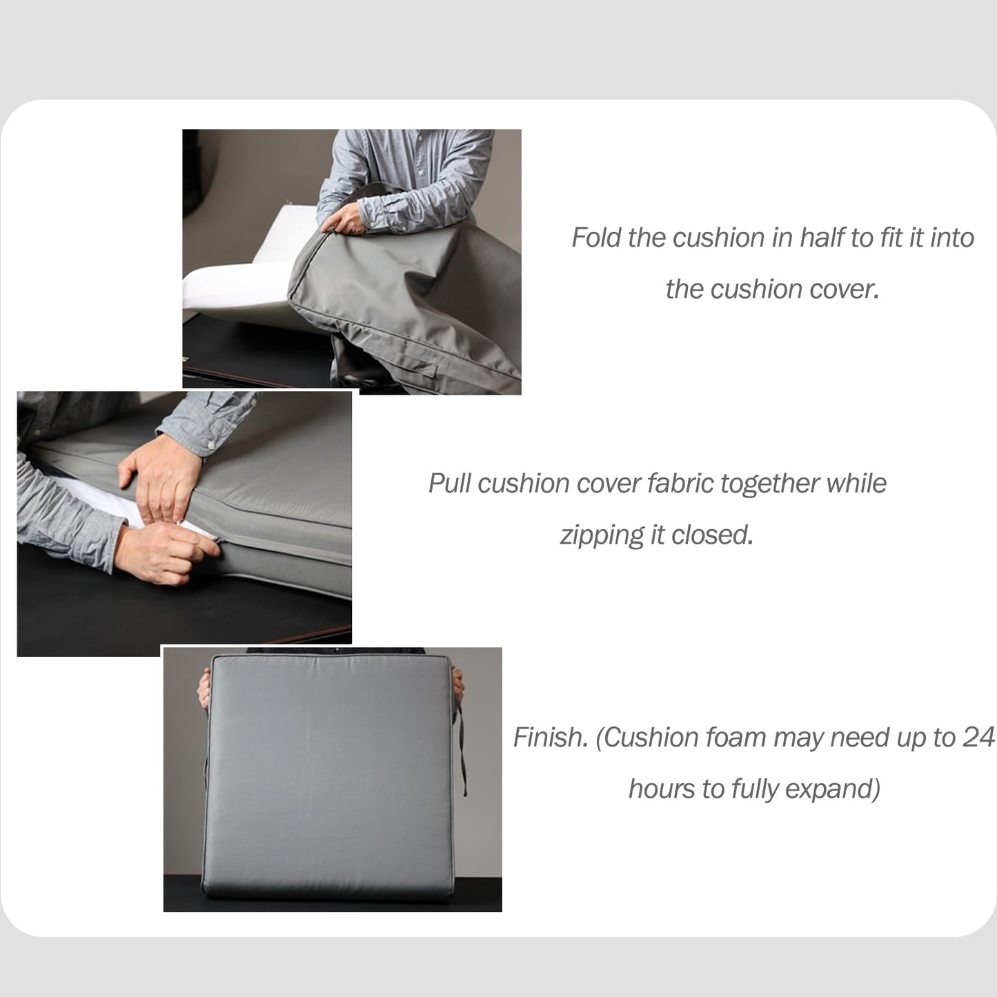 Outdoor Chair Cushions, Patio Deep Seat Cushions with Handle & Adjustable Straps - Gray